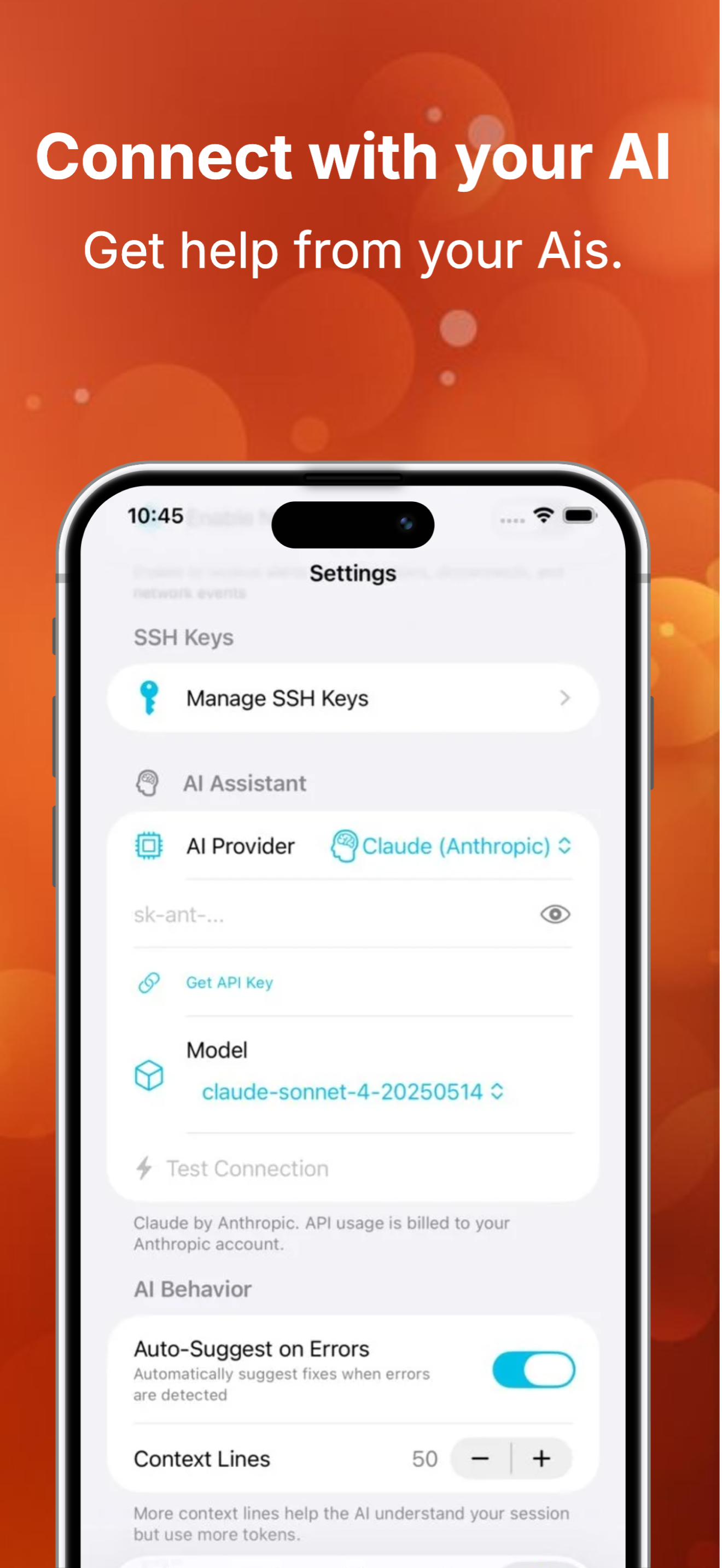 Connect with your AI — SSH keys and AI settings